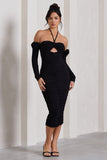 Extra Special Black Ruched Halter-Neck Midi Dress With Flowers