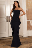The Real Thing Navy Strapless Draped Fishtail Maxi Dress