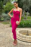 Evita Hot Pink Sweetheart Twist Detail Maxi Dress