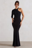 Tyra Black Asymmetric Neck Cut Out Maxi Dress With Open Back Detail