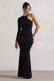 Tyra Black Asymmetric Neck Cut Out Maxi Dress With Open Back Detail