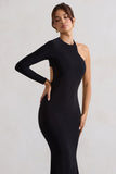 Tyra Black Asymmetric Neck Cut Out Maxi Dress With Open Back Detail