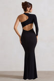 Tyra Black Asymmetric Neck Cut Out Maxi Dress With Open Back Detail