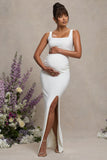 Avril White Square Neck Maternity Maxi Dress with Split