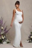 Avril White Square Neck Maternity Maxi Dress with Split
