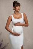 Avril White Square Neck Maternity Maxi Dress with Split