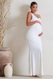 Phantasy White Maternity Cowl Neck Maxi Dress