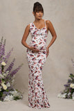 Phantasy White Floral Maternity Cowl Neck Maxi Dress