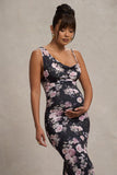 Phantasy Black Floral Maternity Cowl Neck Maxi Dress