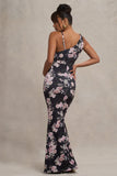 Phantasy Black Floral Maternity Cowl Neck Maxi Dress