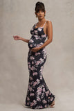 Phantasy Black Floral Maternity Cowl Neck Maxi Dress
