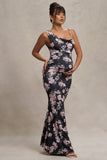 Phantasy Black Floral Maternity Cowl Neck Maxi Dress