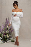 Neva White Bardot Twist Maternity Midi Dress