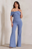 Zoey Blue Bardot Bow Detail Jumpsuit