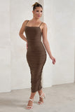 Saffy Brown Cami Mesh Ruched Midi Dress