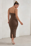 Saffy Brown Cami Mesh Ruched Midi Dress