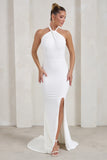 Jodie White Halterneck Fishtail Maxi Dress With Split