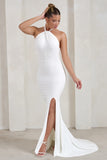 Jodie White Halterneck Fishtail Maxi Dress With Split