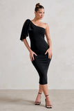 Samantha Black One Shoulder Bow Detail Midi Dress