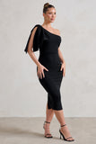 Samantha Black One Shoulder Bow Detail Midi Dress
