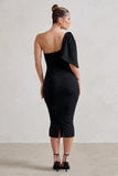 Samantha Black One Shoulder Bow Detail Midi Dress