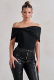 Lillian Black Bardot Bow Detail Bodysuit