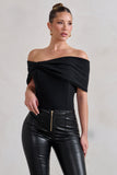 Lillian Black Bardot Bow Detail Bodysuit