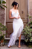 Ladyship White Lace Asymmetric Ruffled Maxi Dress
