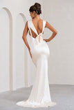 Showpiece Cream Satin Corset Split Maxi Dress