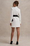 Prized White Tailored Blazer Dress With Black Bow