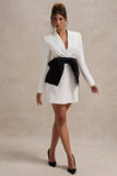 Prized White Tailored Blazer Dress With Black Bow