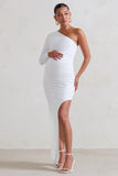 Paloma White Maternity One Sleeve Asymmetric Maxi Dress