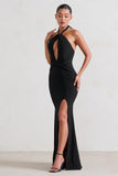 Luxuria Black Halter Cut Out Maxi Dress