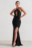 Luxuria Black Halter Cut Out Maxi Dress