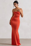 Wild Fantasy Orange Bandeau Sweetheart Maxi Dress