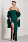 Paprika Bottle Green Ruched Halter-Neck Bandeau Maxi Dress