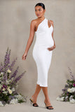 Abigail White Sleeveless Asymmetric Maternity Midi Dress