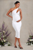 Abigail White Sleeveless Asymmetric Maternity Midi Dress