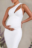 Abigail White Sleeveless Asymmetric Maternity Midi Dress