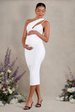 Abigail White Sleeveless Asymmetric Maternity Midi Dress