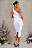 Abigail White Sleeveless Asymmetric Maternity Midi Dress