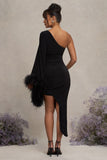 With A Flourish Black Asymmetric One-Sleeved Maternity Maxi Dress With Feathers