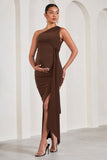 Dream Of You Chocolate One-Shoulder Split Maternity Maxi Dress With Drape