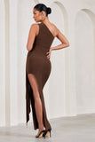 Dream Of You Chocolate One-Shoulder Split Maternity Maxi Dress With Drape