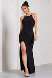 Stellar Black Halter-Neck Twisted Split Maxi Dress