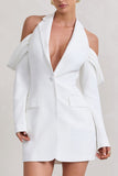 Your Night White Plunge Draped Blazer Dress