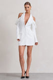 Your Night White Plunge Draped Blazer Dress