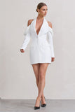 Your Night White Plunge Draped Blazer Dress