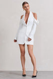 Your Night White Plunge Draped Blazer Dress
