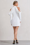 Your Night White Plunge Draped Blazer Dress